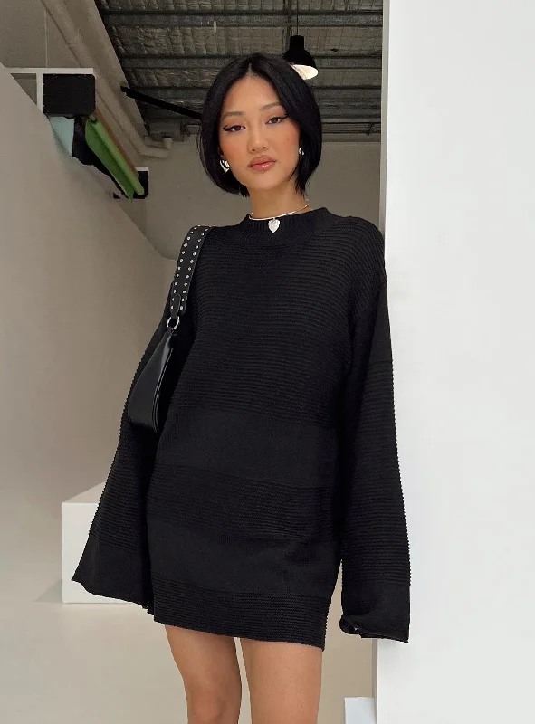 Cheyenne Knit Jumper Dress Black Youthful Women's Pop