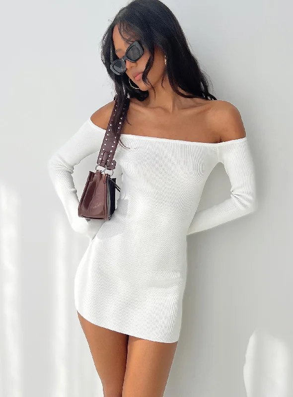 Parisa Long Sleeve Mini Dress White Sleek Women's Metallic