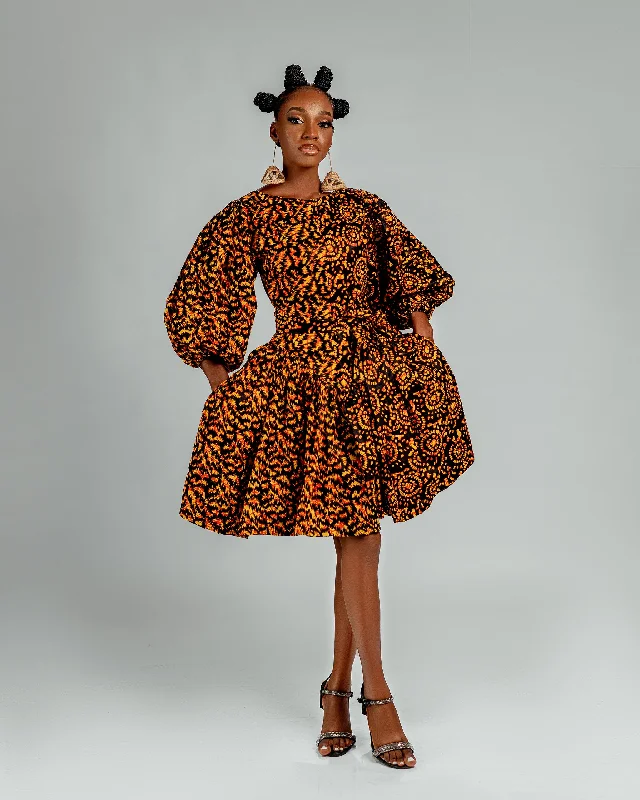 Risa Ankara Short flare Dress | Yellow African Print Modern Women's 