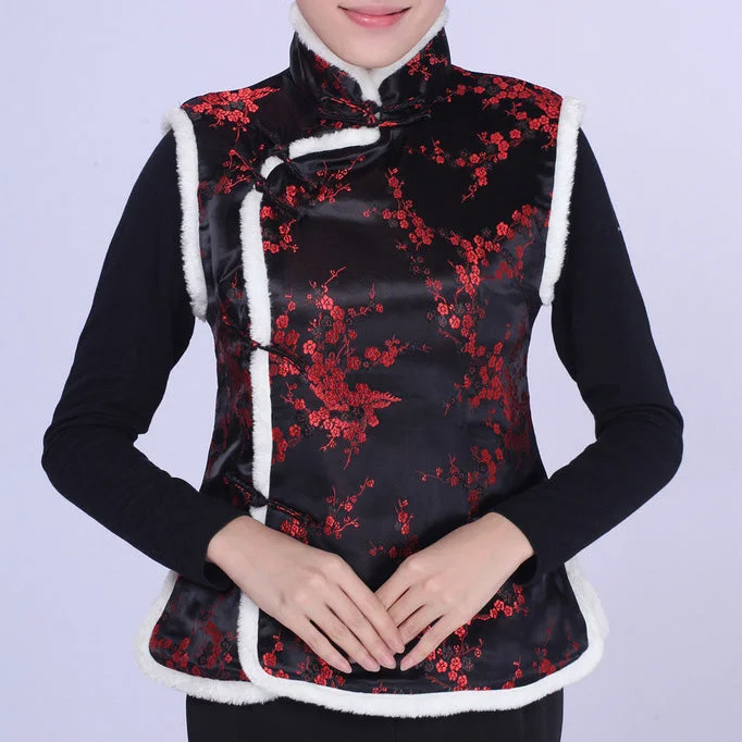 Floral Brocade Chinese Waistcoat with Fur Edge