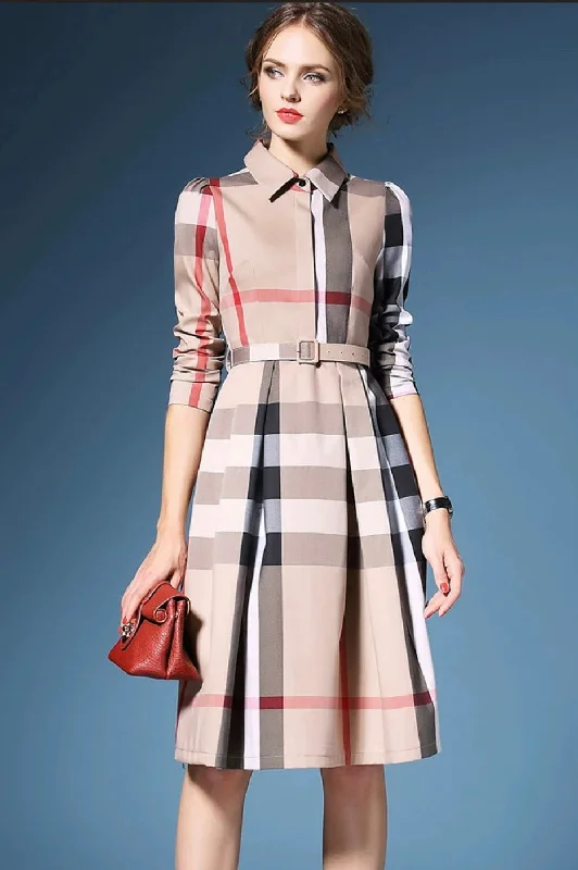 Plaid Dress W/ Belt Stylish Women's Neon