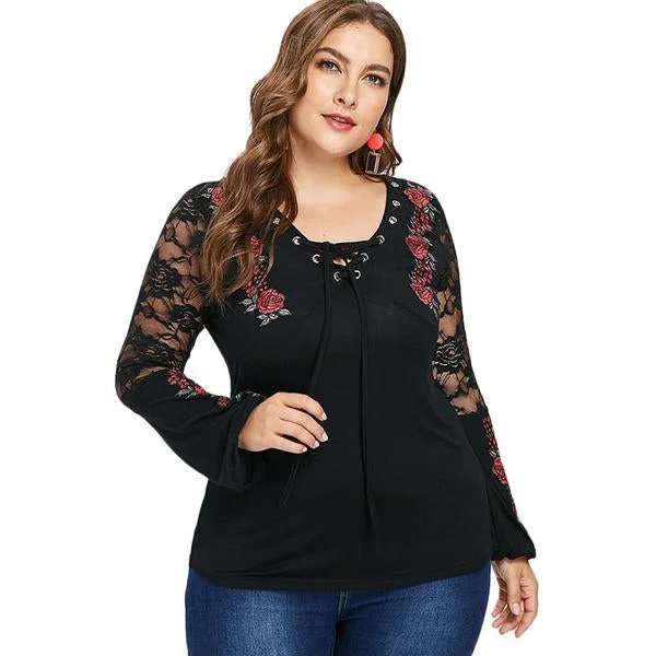 ANALUKE Embroidery Appliqued Long Sleeve T-Shirt purpose