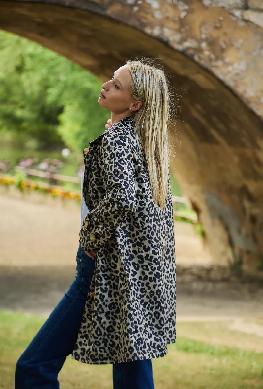 GABY - Trench droit mi-long imperméable à motifs léopard Streetwear Style for 