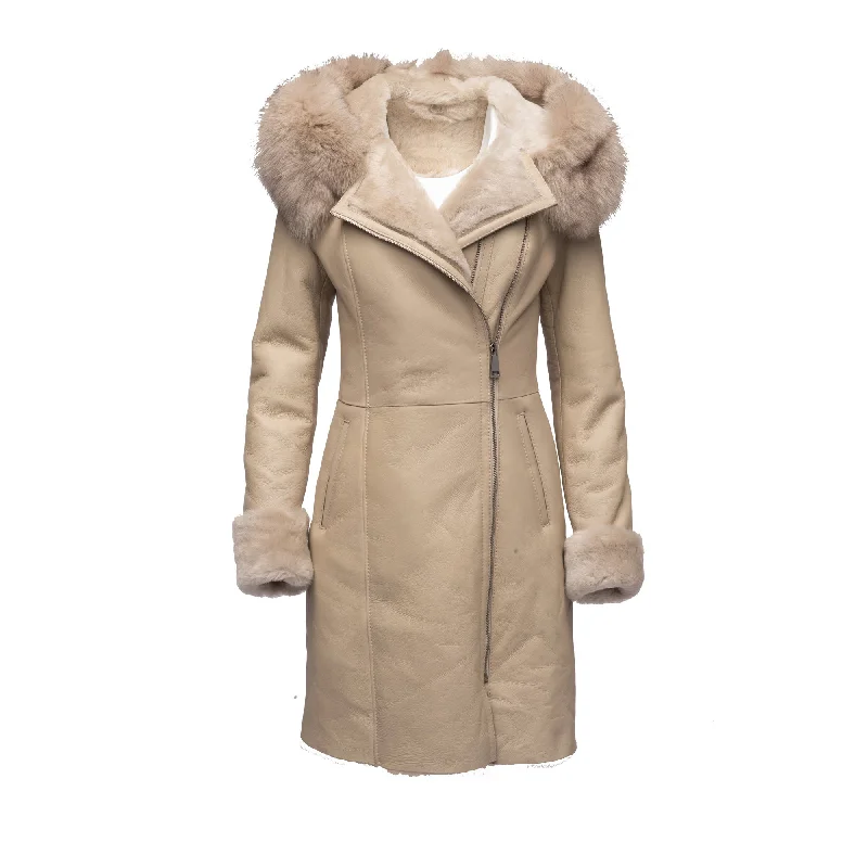 Gracie’s Hooded Sheepskin Shearling Jacket With Fox Fur Cool Women's Distressed