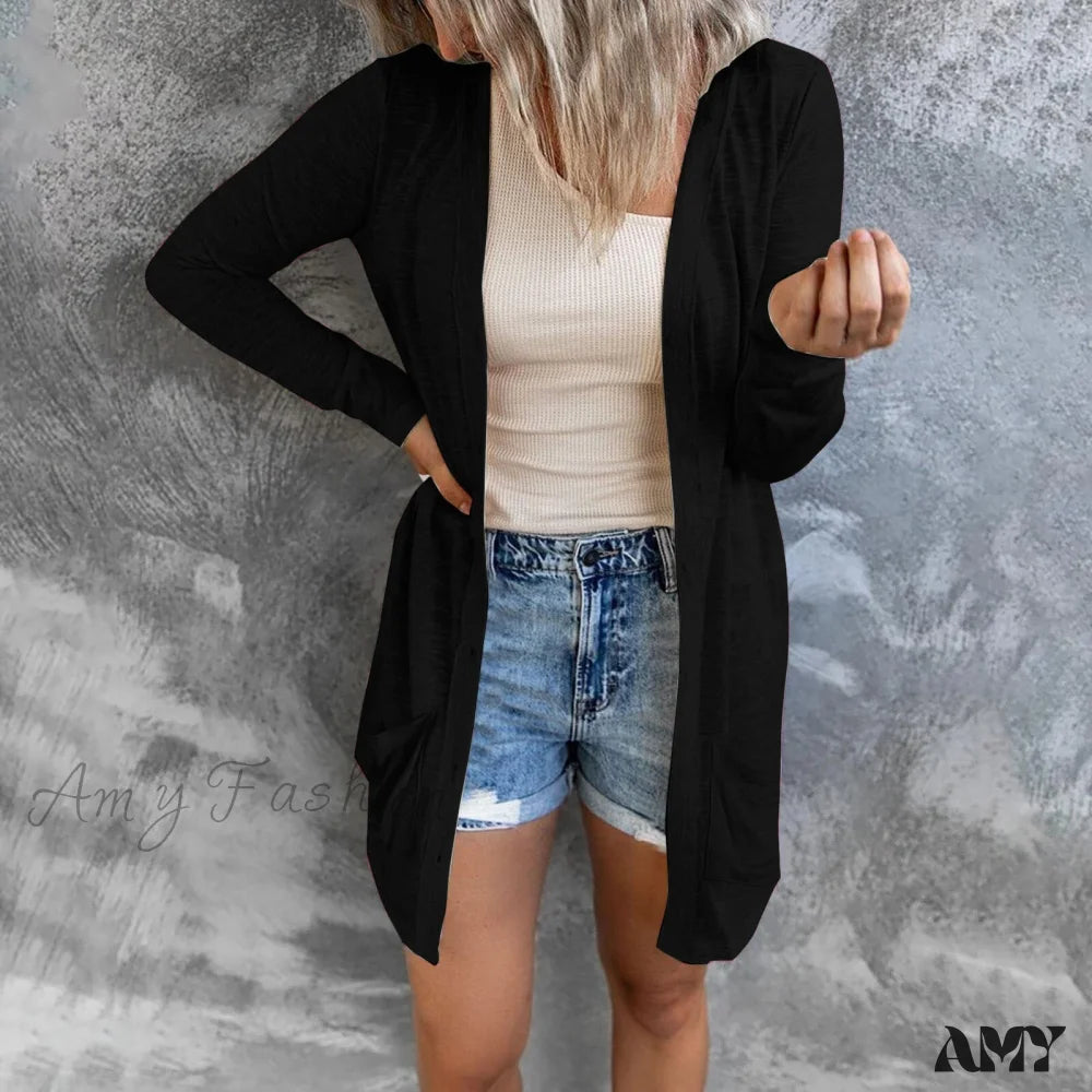 Amy Fashion - Hot Sale Women's Open Front Lightweight Long Cardigan Preppy Women's College