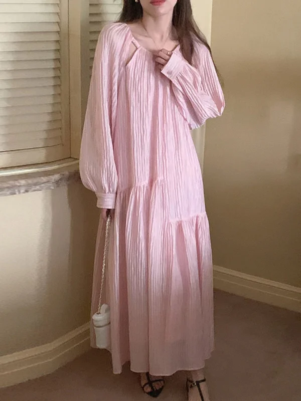 VibeMartini-Sweet Casual Hollow Out Puff Sleeves Long Dress Disco