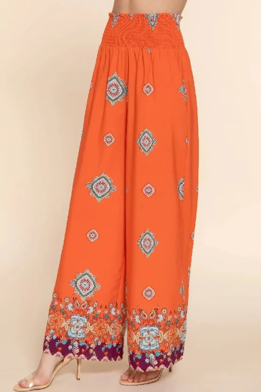 Wide Leg Border Print Woven Pants Practical Women's Quick - dry
