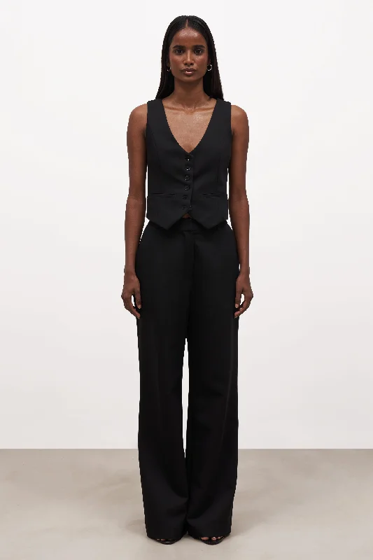 Formal Fitted Waistcoat - Black Laid - back Women's Style
