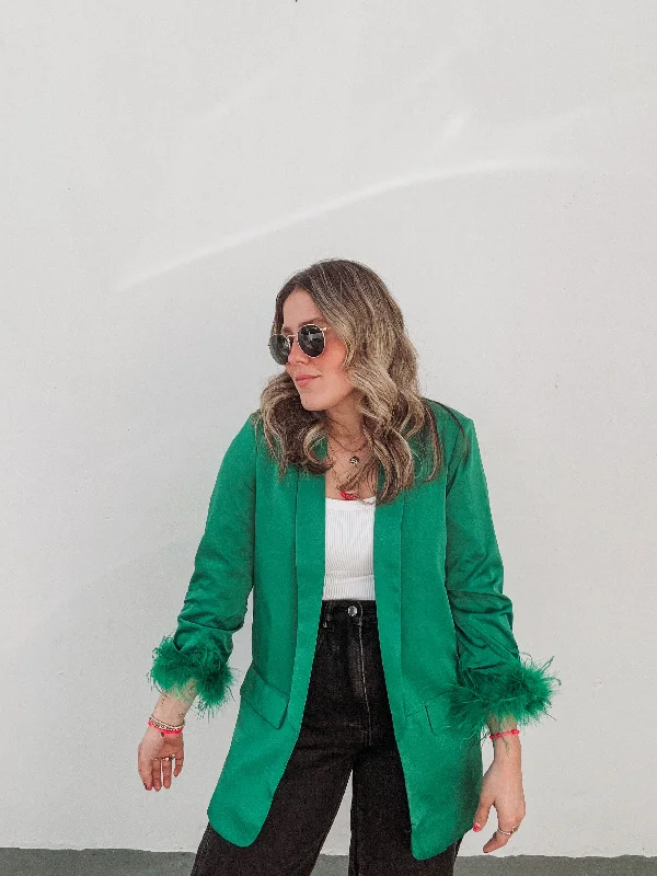 Emerald Green Feathers Blazer