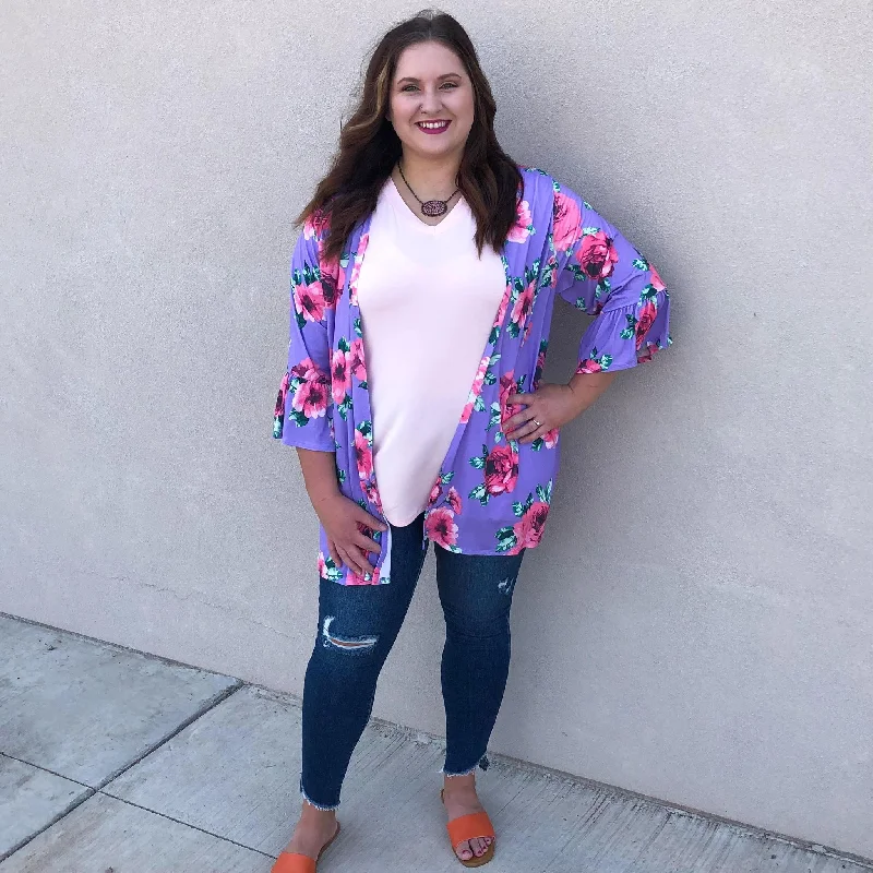 Lavender Floral Print Cardigan Contemporary 