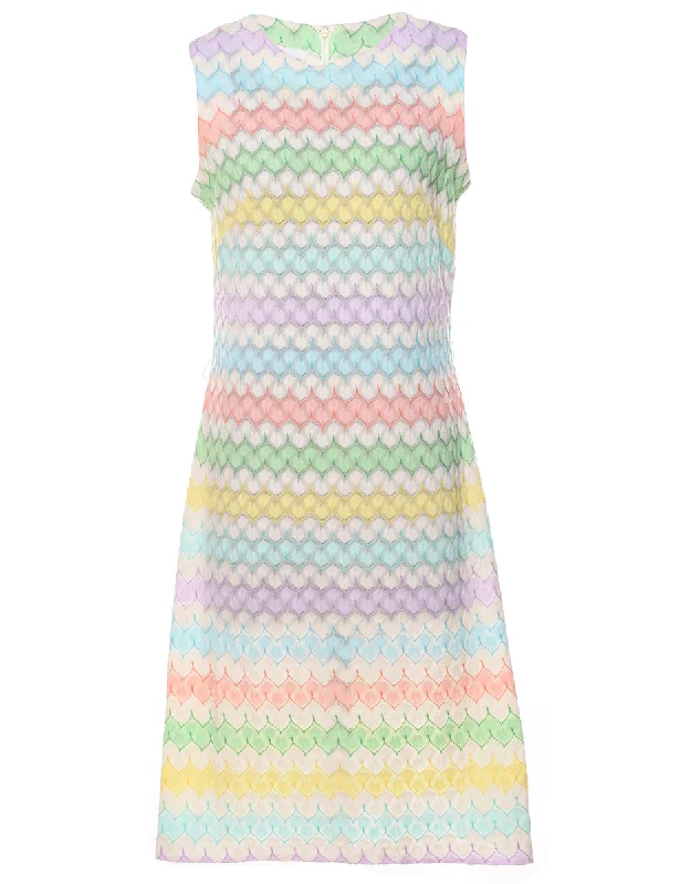 1970s Embroidered Pastel Multi-Colour Sleeveless Dress - M Laid - back Women's Style