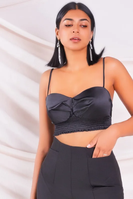 Black Satin Bralette Youthful Women's Anime - inspired