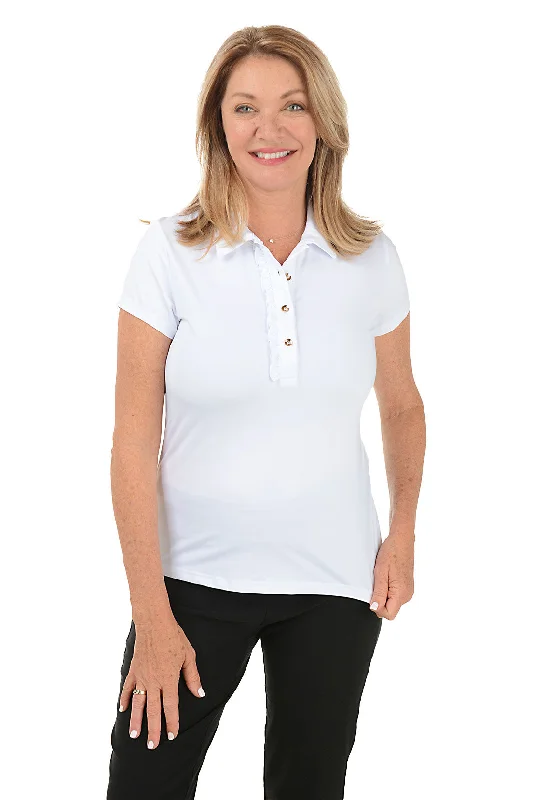 Solid Lizzie Ruffled Short Sleeve Polo Top Country