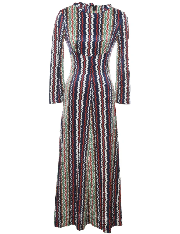 1970s Multi-Colour Maxi Dress - XS Polished Women's Silk