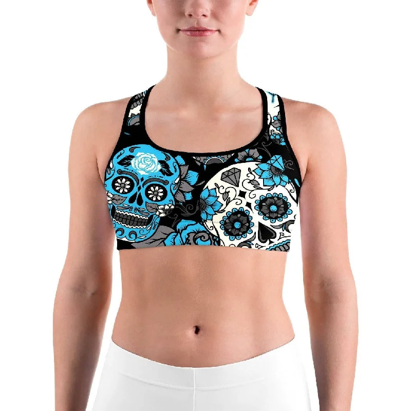 Sky Blue Sugar Skull Sports Bra