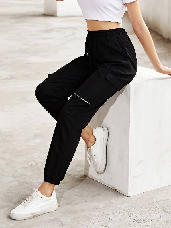 Casual Plain Zipper High Waist Cropped Women Pants Adventure