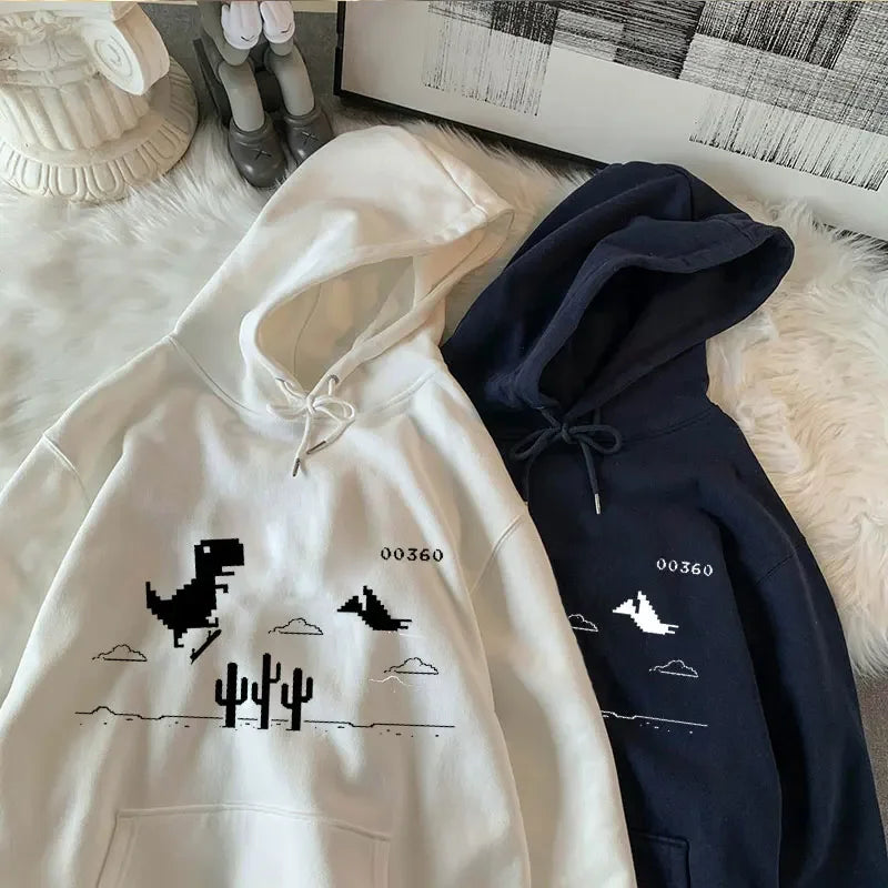 Casual Dinosaur Printed Stylish Korean Pullover Hoodie Modern Women's 