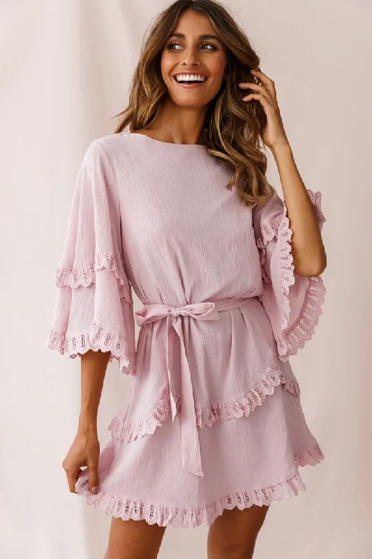 Talitha Waist Tie Lace Trim Dress Blush Refined Women's Hand - crafted