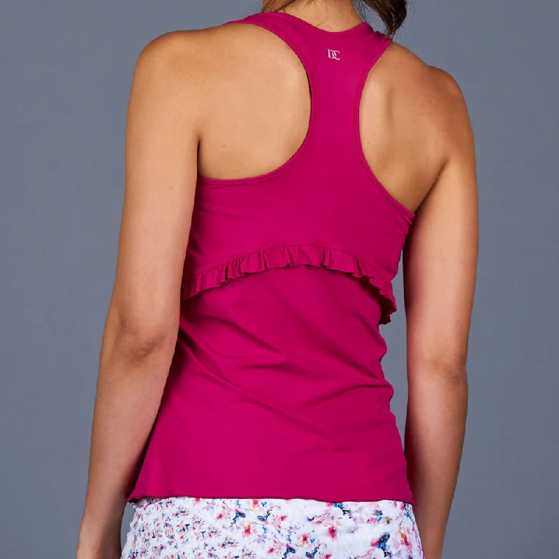 Boho Luxe Ruffle Racerback Top (fuchsia) Traditional Women's 