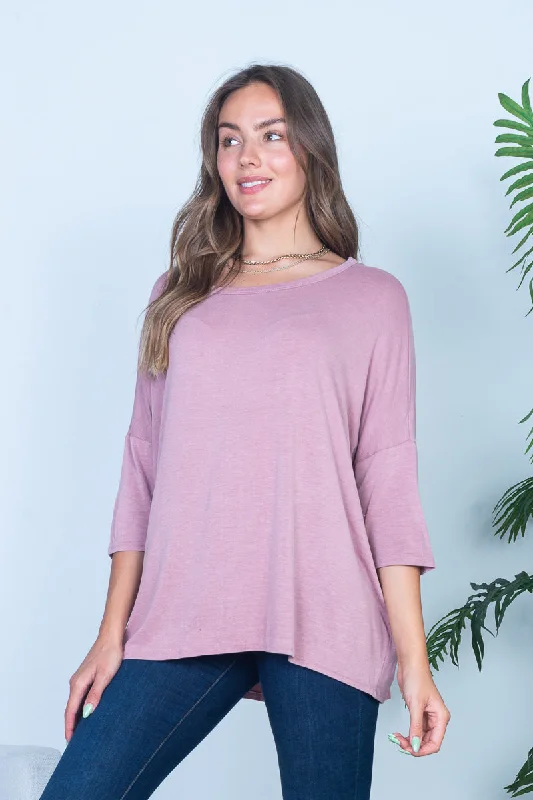 3/4 Sleeve Round Neck Tunic Top in Mauve (HT10597) Bold Women's Statement