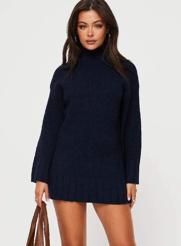 Tarin Knit Mini Dress Navy Minimalist Women's Casual