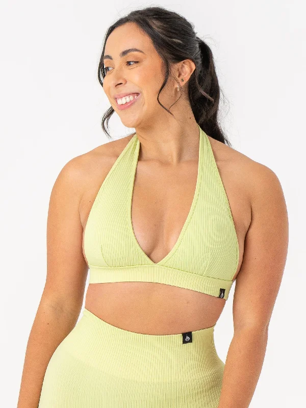 Rib Seamless Halter Sports Bra - Lime Confident Women's High - fashion