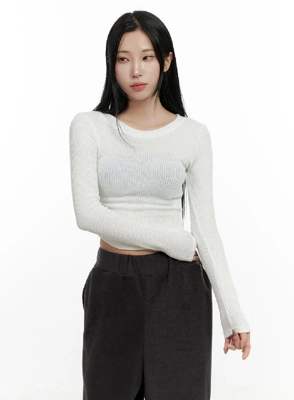Long Sleeve Round Neck Crop Top CN408 Refined Women's Hand - crafted