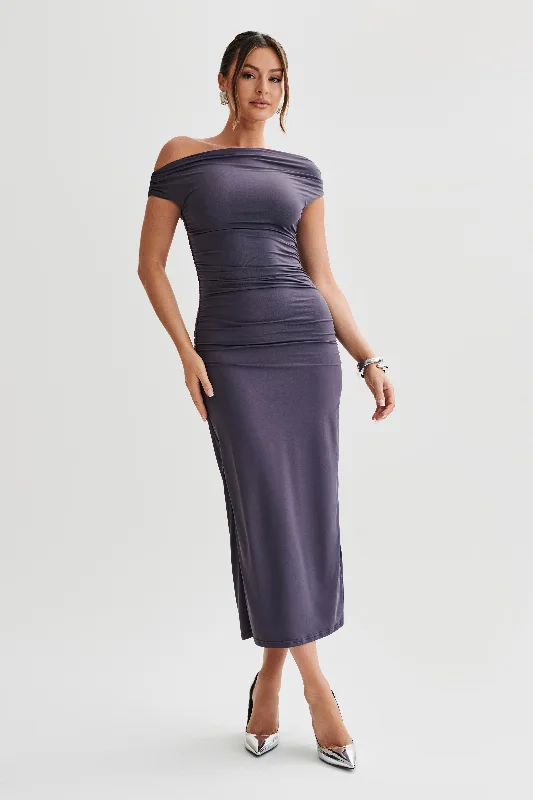 Alayna Recycled Nylon Midi Dress - Charcoal Refined Women's Hand - crafted
