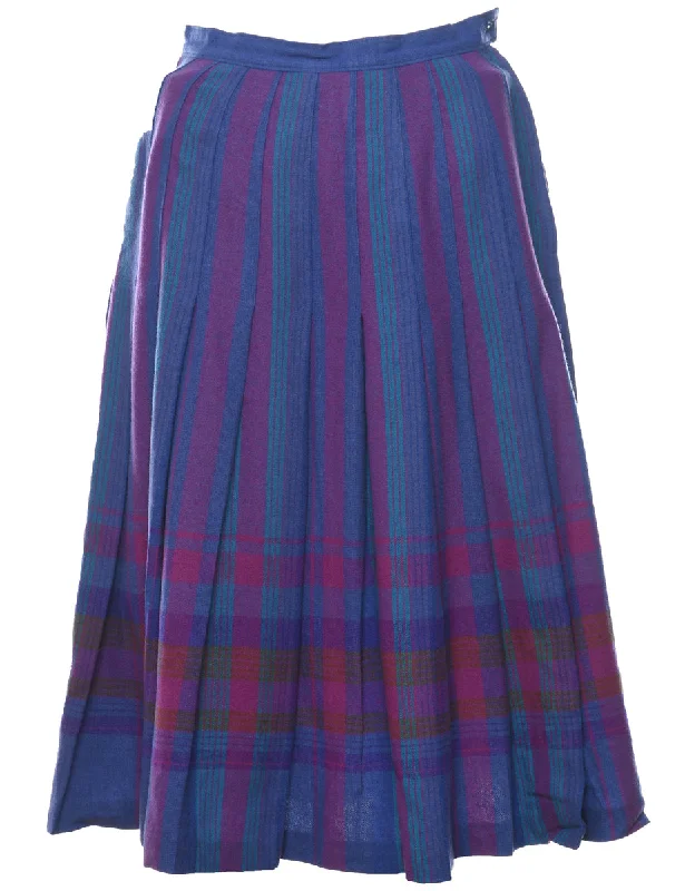 1980's Wool Pendleton Checked Pleated Skirt - S Classic Women's Pin - striped