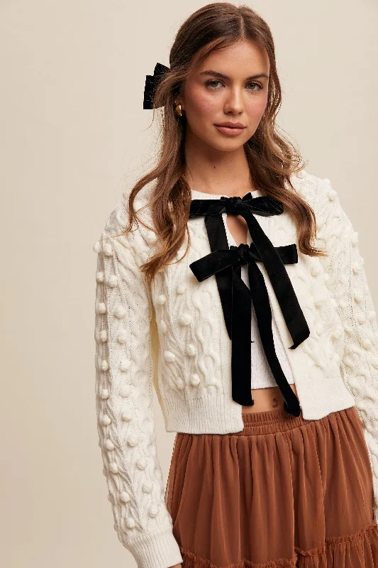 Camila Bow Front Cable Knit Sweater Cardigan Athletic Women's 