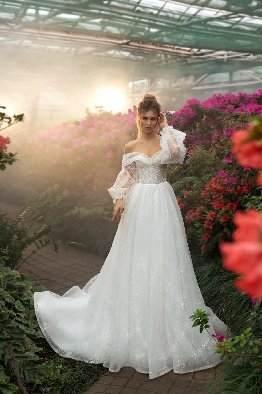 Made To Order #Vika - Soft Tulle & lace Ball Gown, Off the Shoulder Drop Straps Wedding Dress Contemporary 