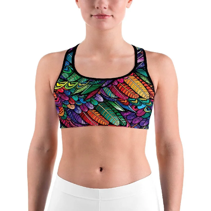 Colorful Feathers Sports Bra Sophisticated Women's 