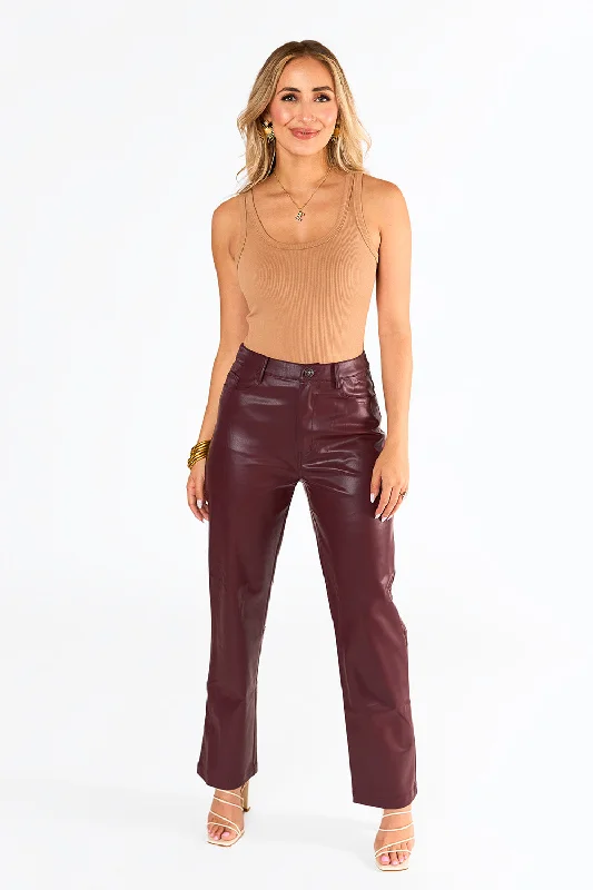 Gomez Vegan Leather Pants - Wine Classic Women's Pin - striped