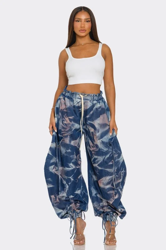 Drawstring Denim Cargo Pants