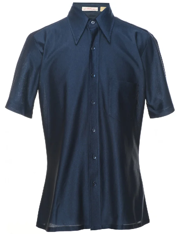 1970s Navy Short Sleeve Shirt - M Elegant Women's 