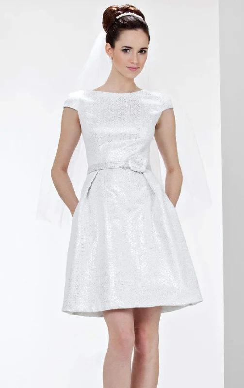 Theia - 881242 Cap Sleeve Bateau Jacquard Bridal Dress Earthy Women's Hemp - based