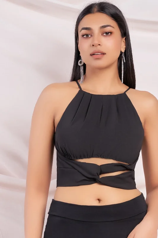 Black Knot Detail Crop Top Trendy Women's Oversized