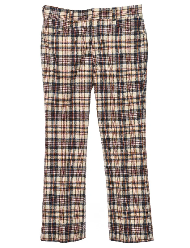 1970s Checked Pattern Navy & Off-White Suit Trousers - W34 L30 Refined Women's Classic 