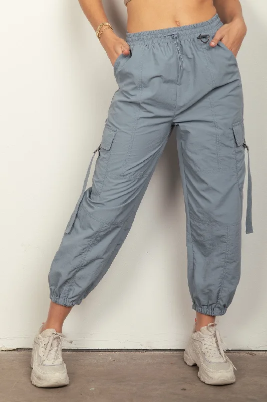Elastic Waist Woven Cargo Pants Women
