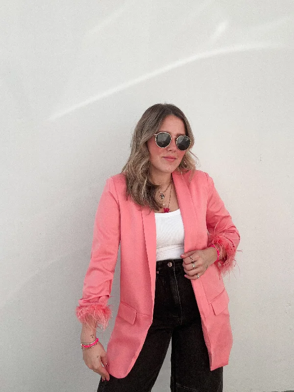 Flamingo Pink Feathers Blazer