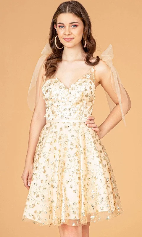 Elizabeth K GS3088 - Sheer Shoulder Bow Cocktail Dress Business