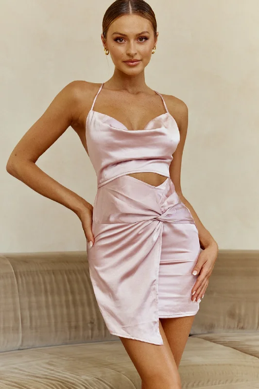 Miami Nights Cowl Neckline Twist Feature Mini Dress Blush Dynamic Women's Moto