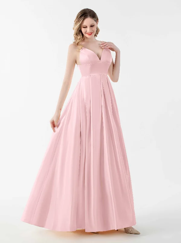 Noelle Modern A-Line Sleeveless Floor Length Satin Dresses Street