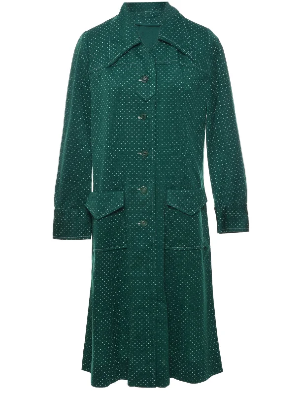 1970s Dark Green Shirt Dress - L Sporty Women's Athleisure 
