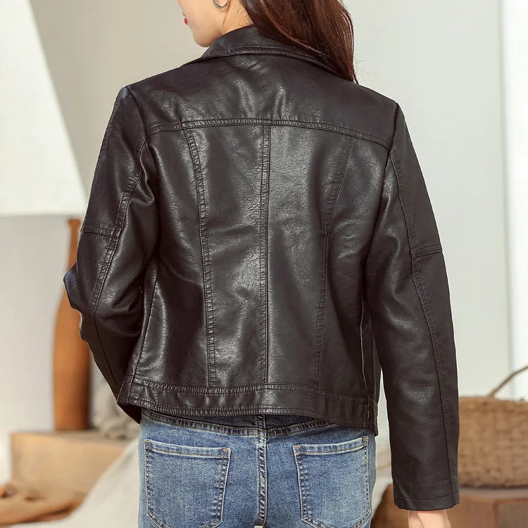 New Fashion Simple Trendy Short Leather Jacket Women Feminine Women's Style 