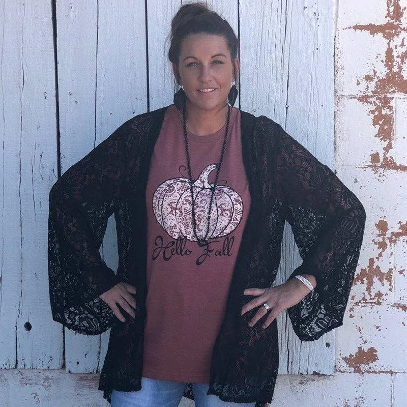 L&B Lace Long Sleeve Kimono Relaxed Women's 