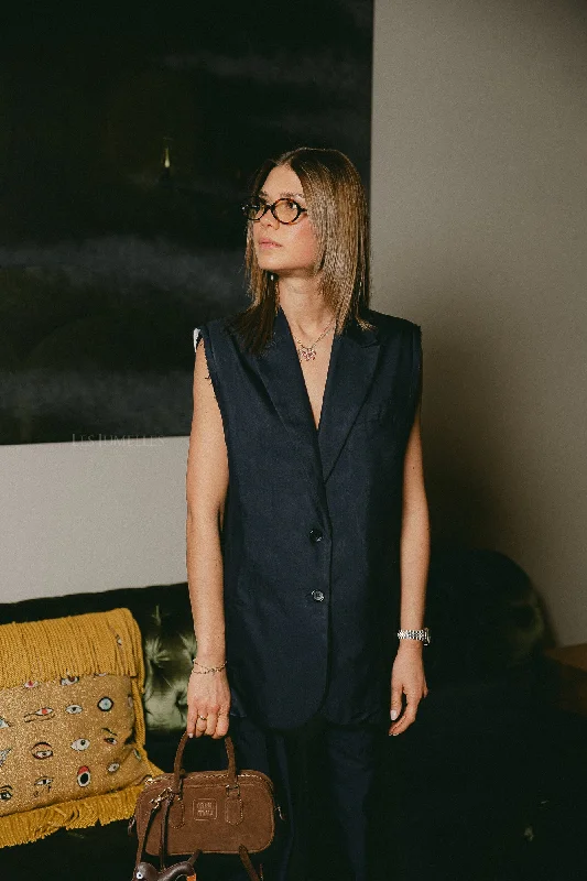 Amy sleeveless blazer midnight blue Unique Women's Upcycled