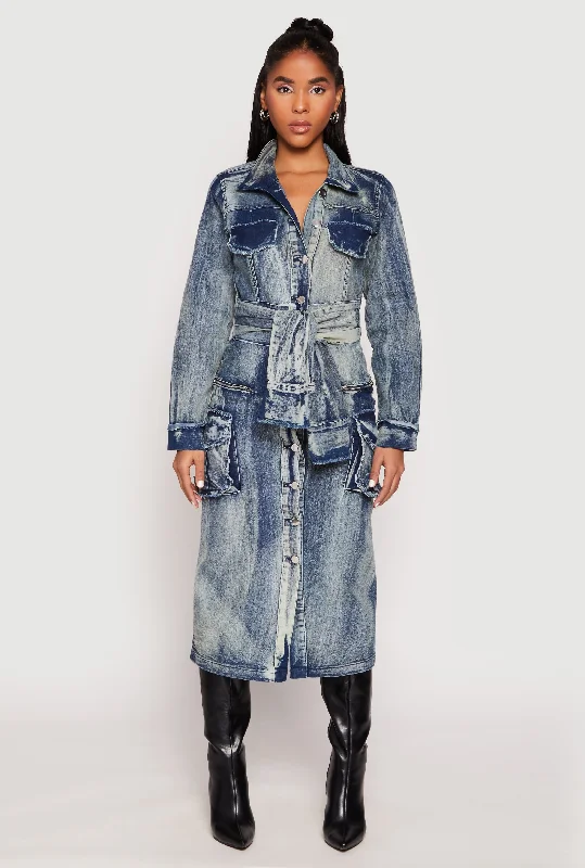 Spoon Jeans Tie Waist Acid Wash Denim Dress