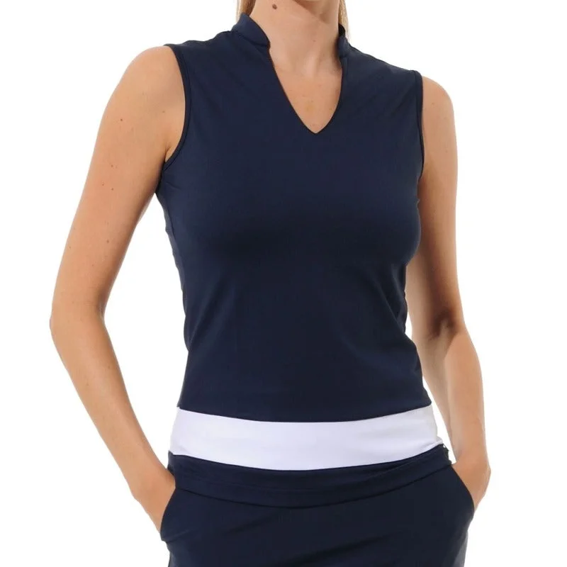 MDC S/L Mock Neck Top - Navy Contemporary 