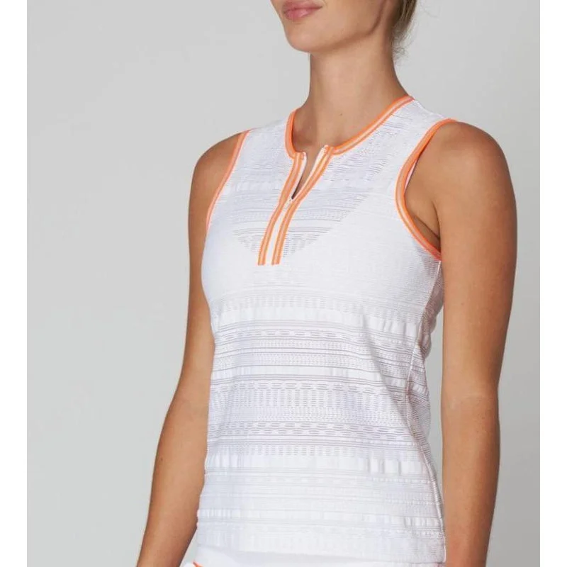L'Etoile S/L Front Zip Tank - White/Orange Trim Scandinavian